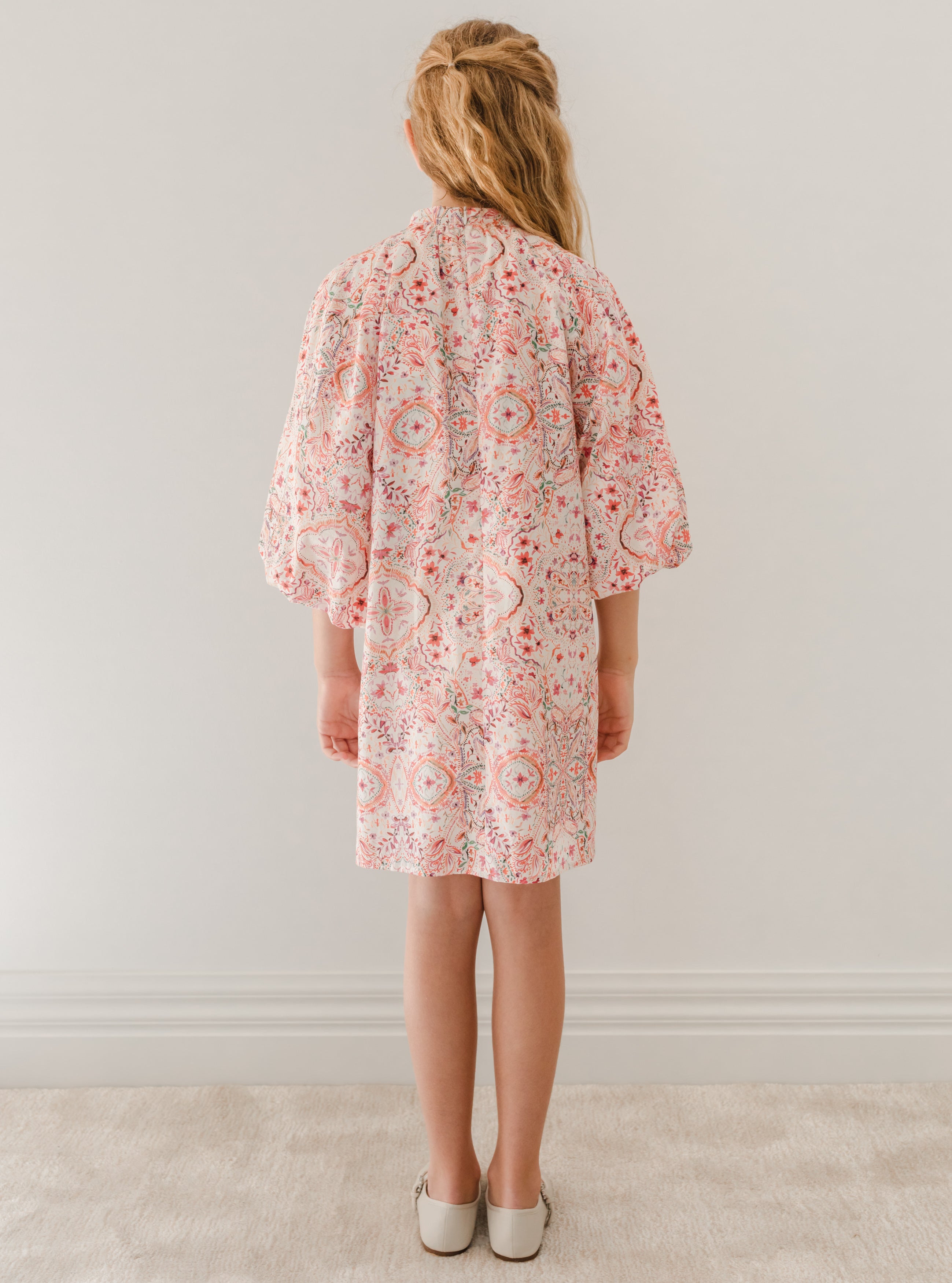 Pink Moroccan Print Bow Neck Dress