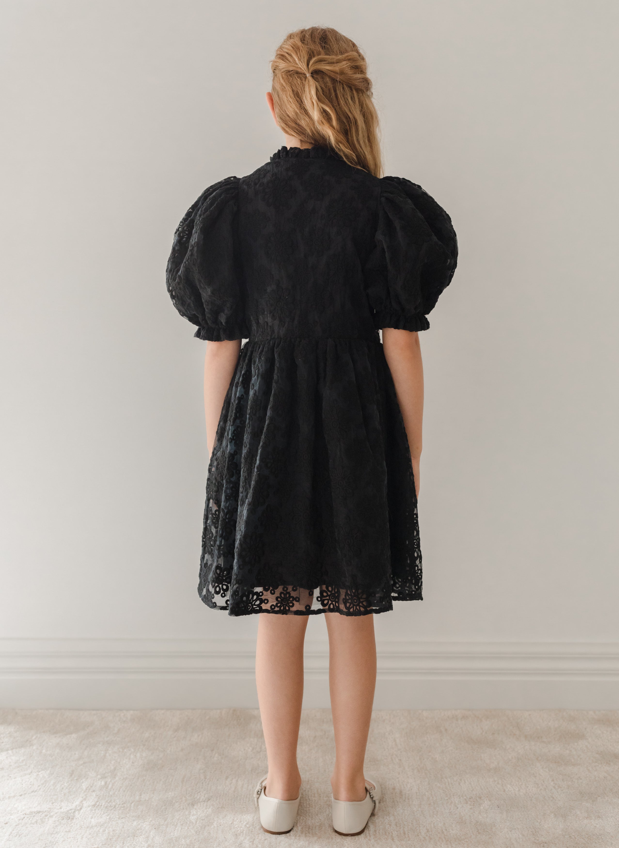 Black Organza Puff Sleeve Dress