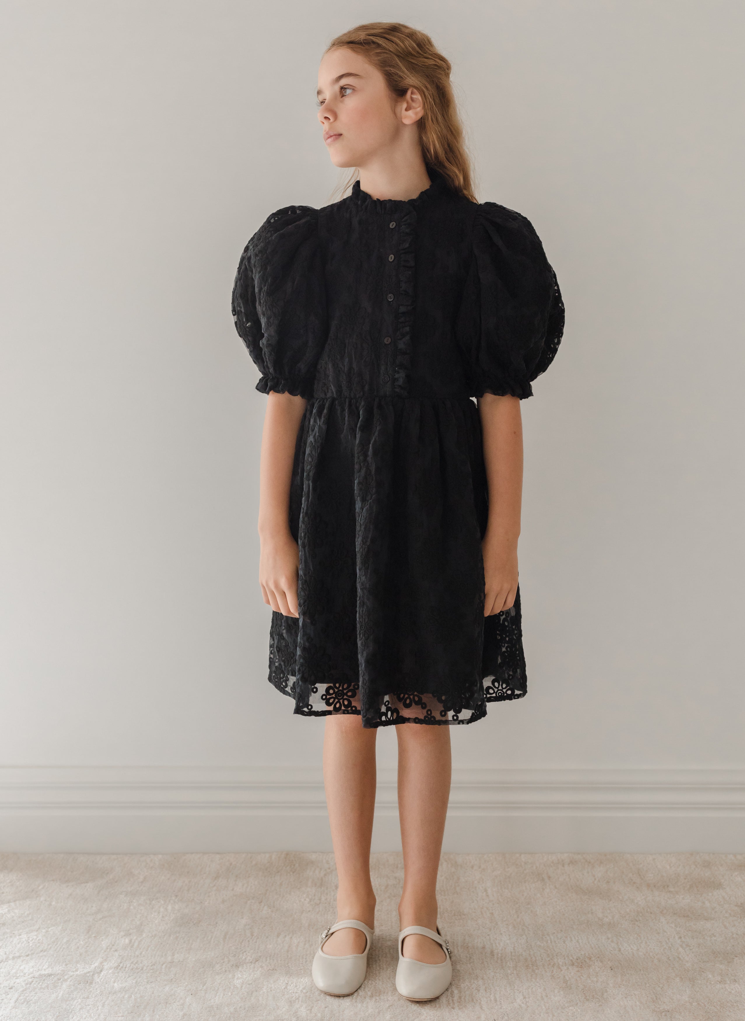 Black Organza Puff Sleeve Dress
