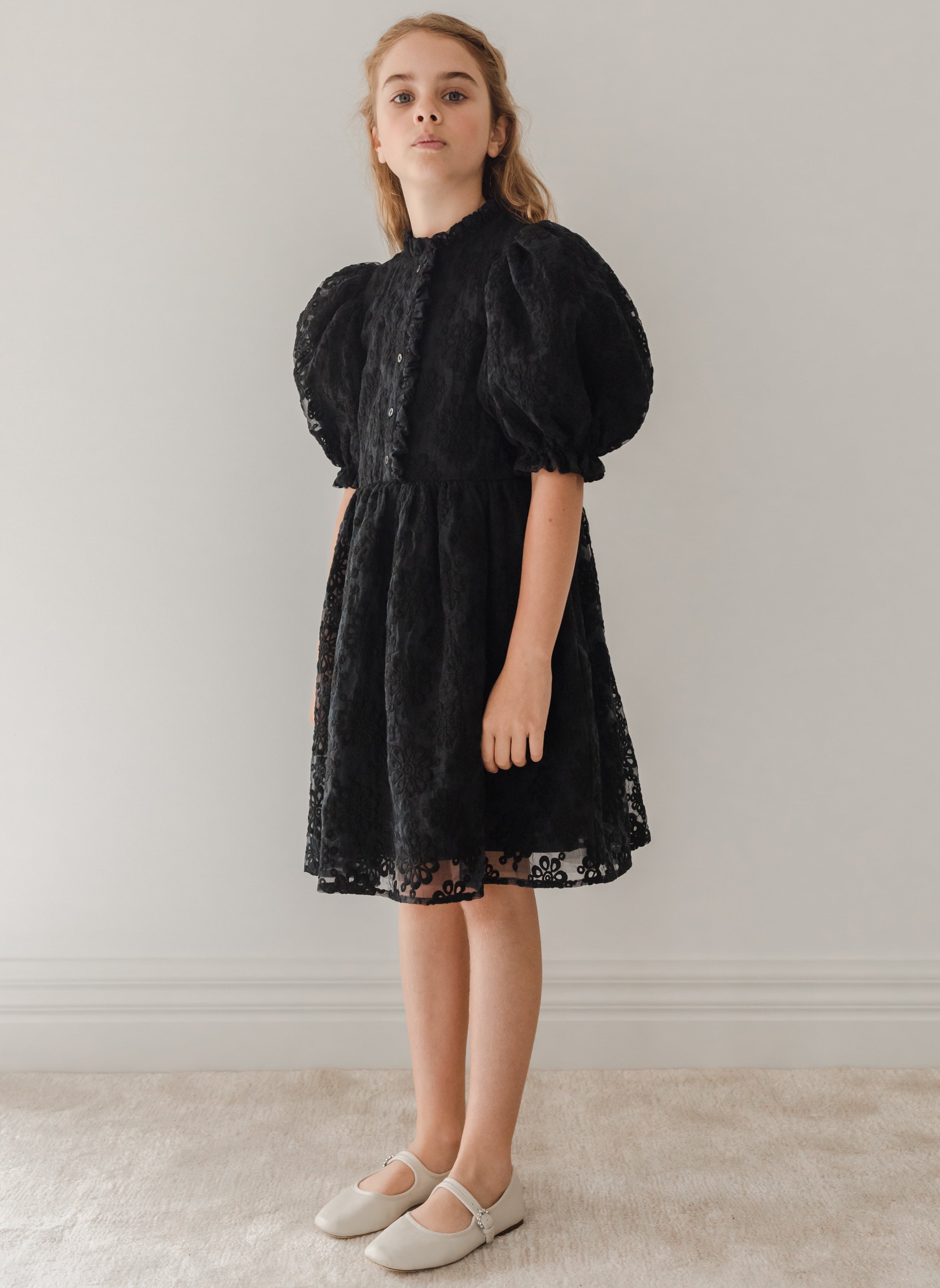 Black Organza Puff Sleeve Dress