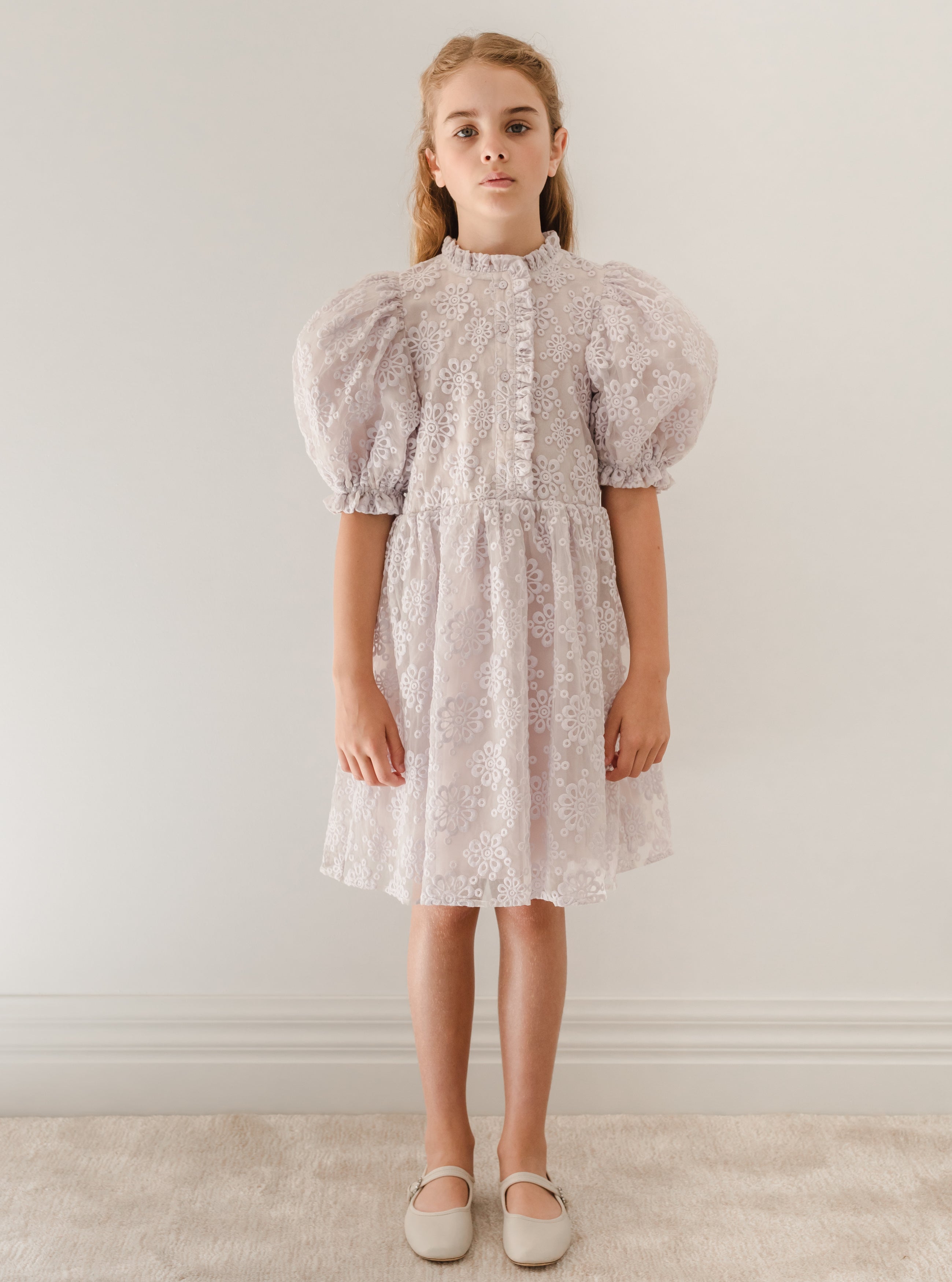 Lilac Organza Puff Sleeve Dress