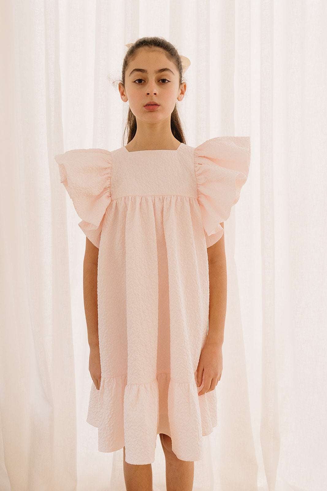 Frill Sleeve Matelasse Dress
