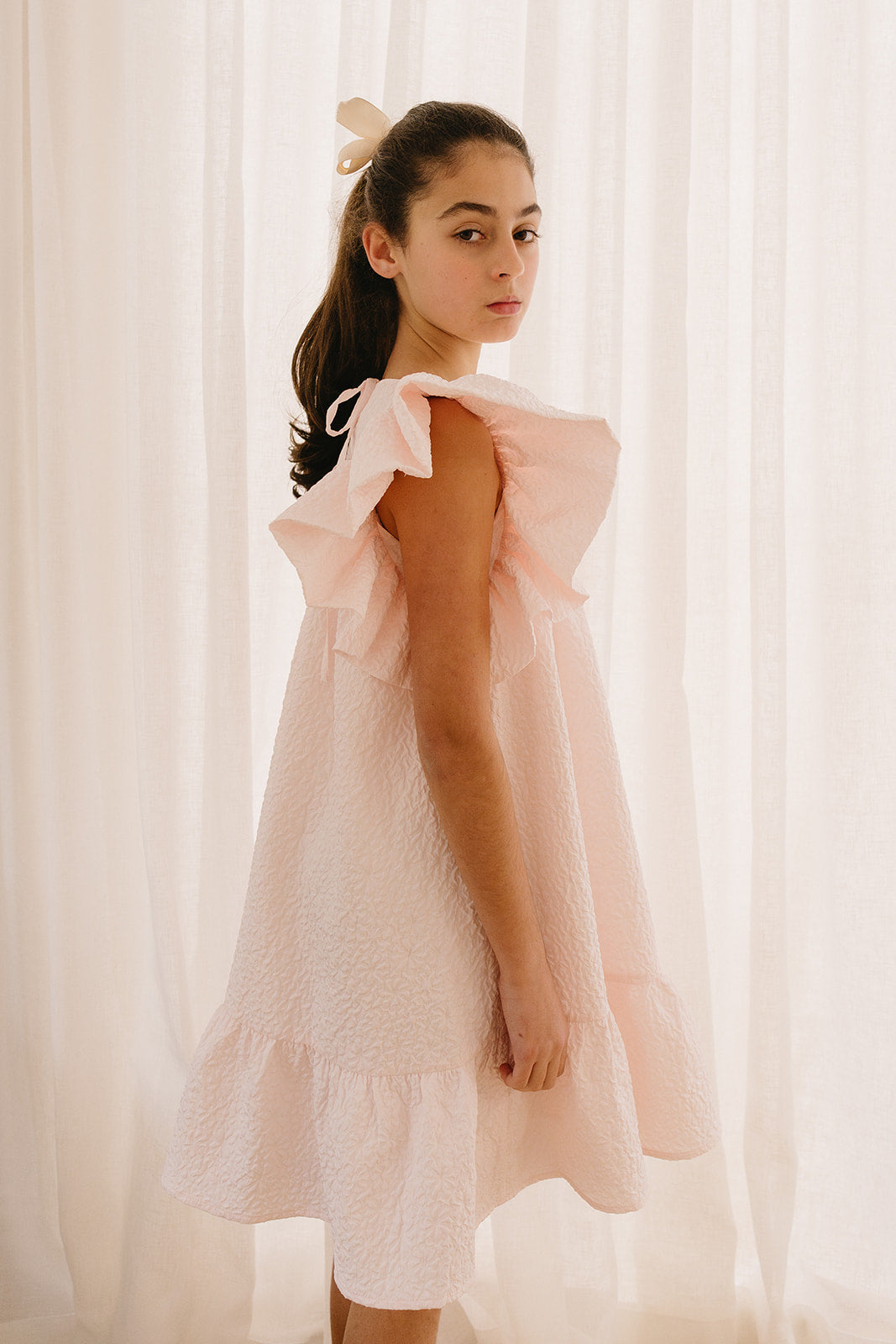 Frill Sleeve Matelasse Dress