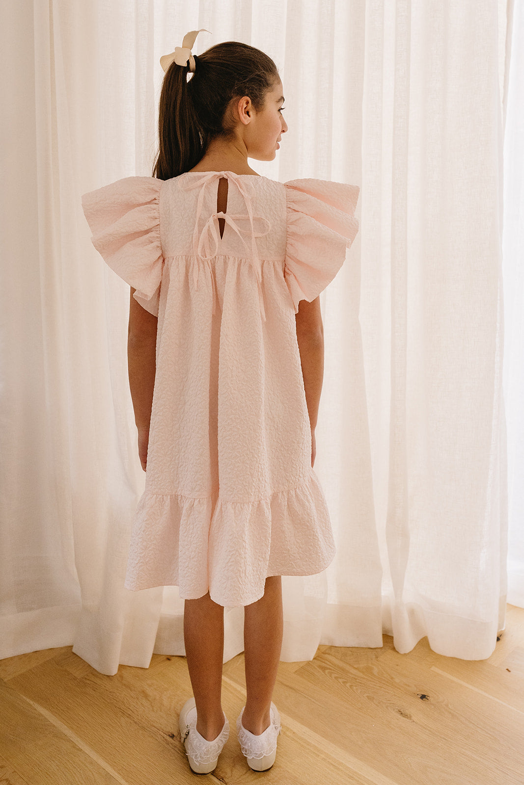 Frill Sleeve Matelasse Dress