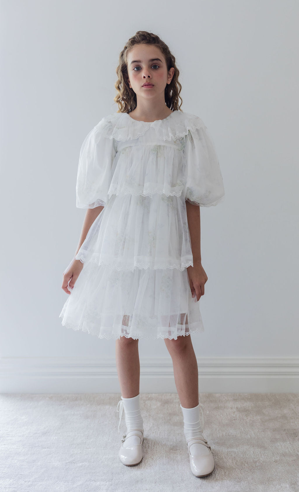 Elbow Sleeve Spring Meadow Short Tulle Dress