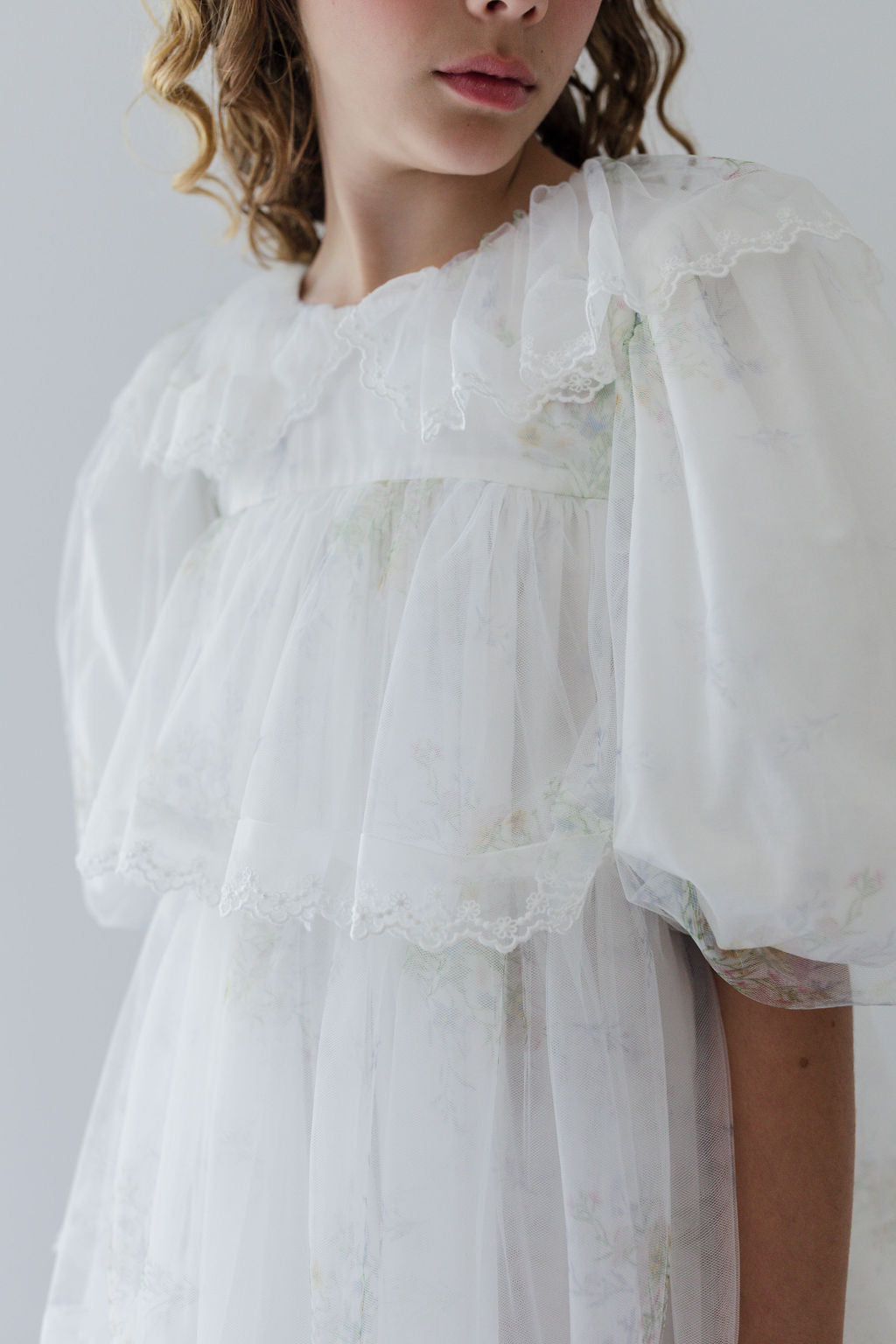Elbow Sleeve Spring Meadow Short Tulle Dress