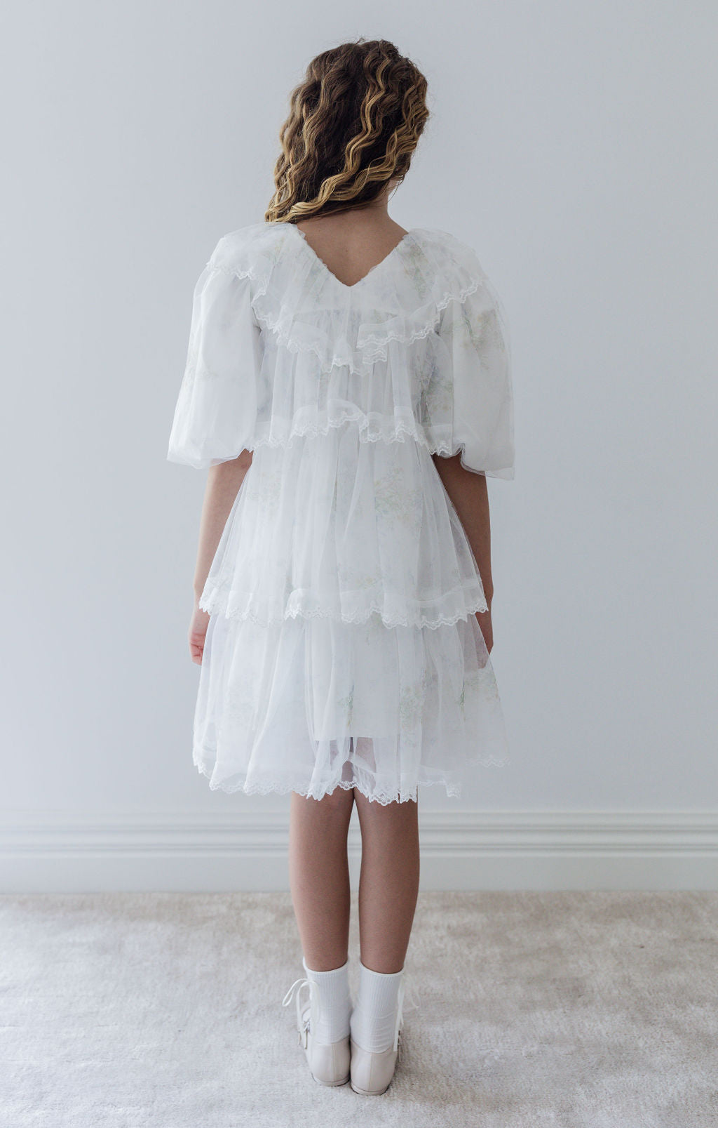 Elbow Sleeve Spring Meadow Short Tulle Dress