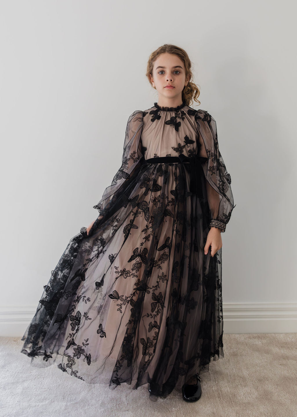 Butterfly Tulle Gown with Nude Lining