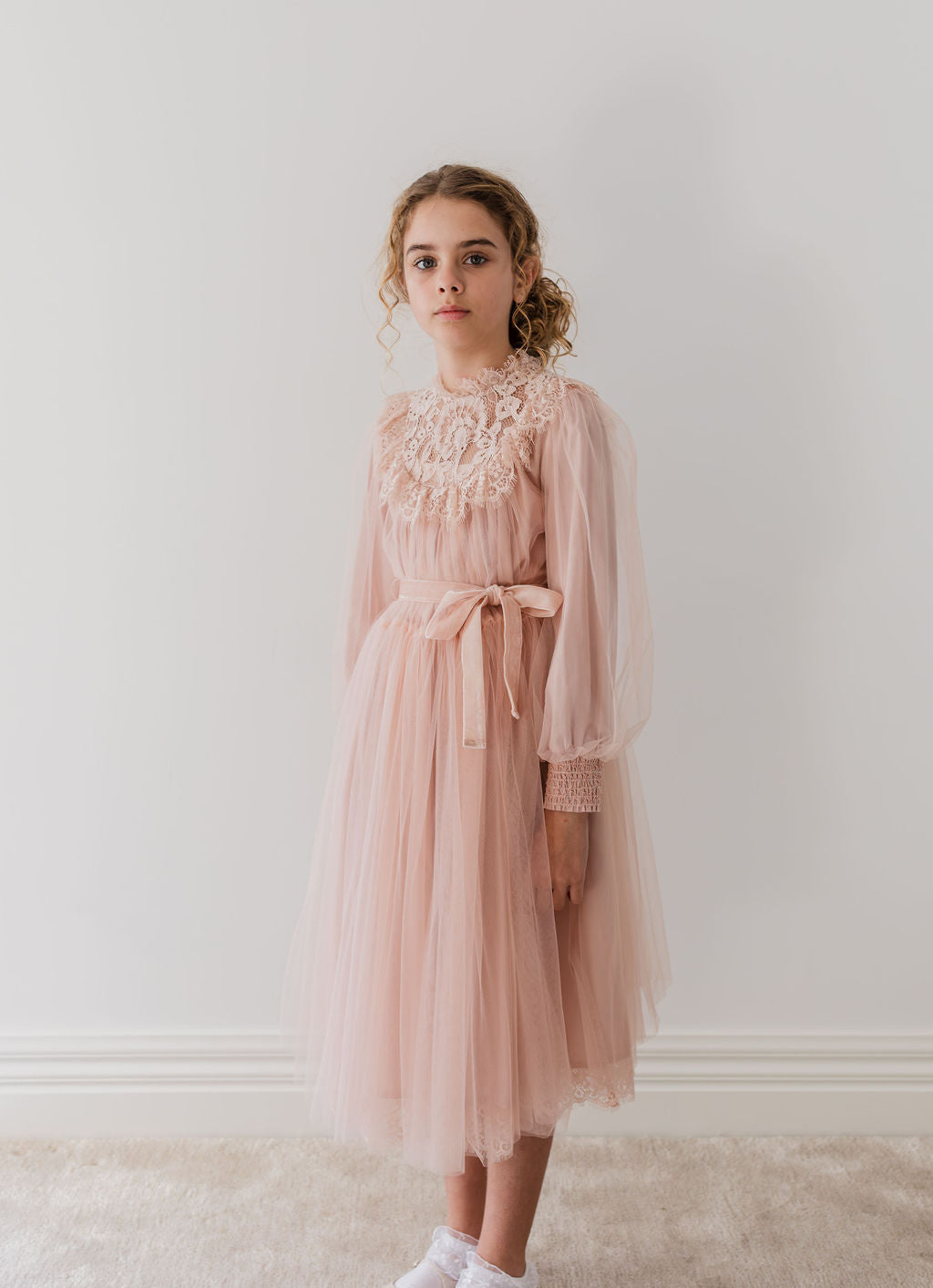 French Lace Tulle Babydoll Midi Dress