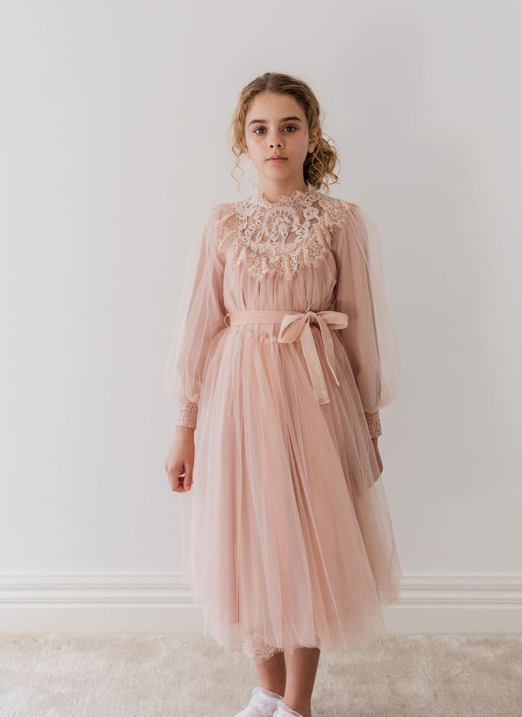 French Lace Tulle Babydoll Midi Dress