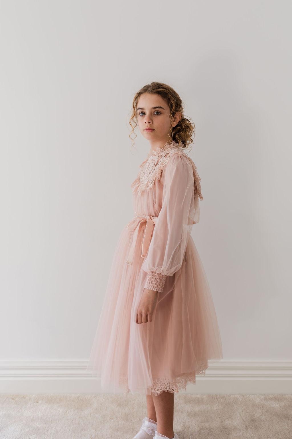 French Lace Tulle Babydoll Midi Dress