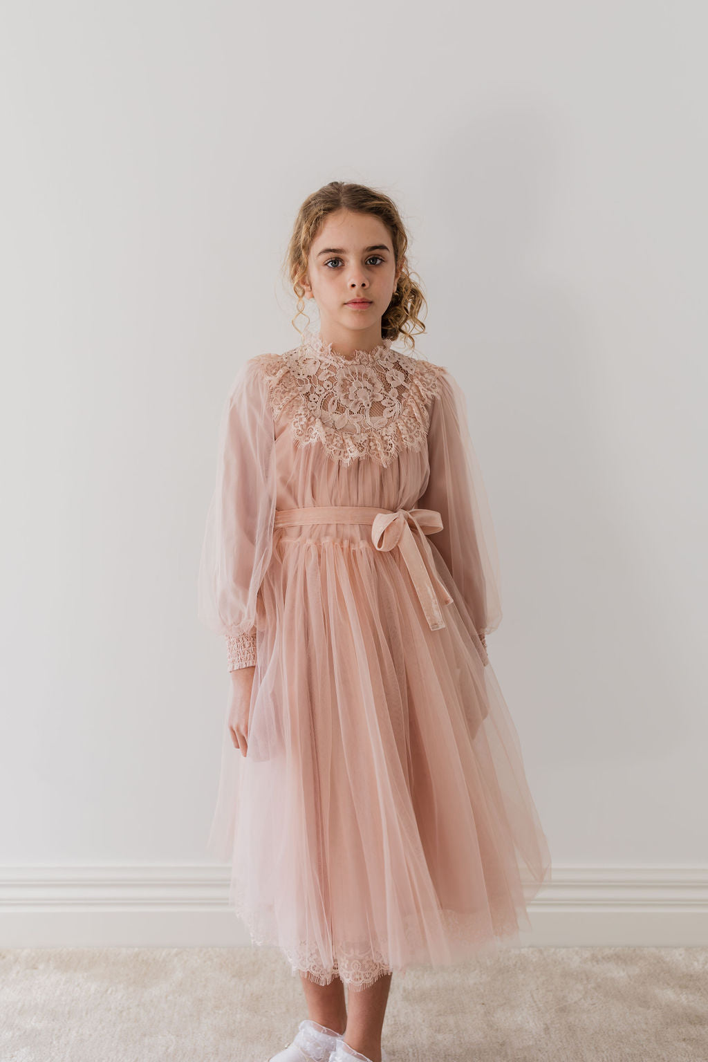 French Lace Tulle Babydoll Midi Dress