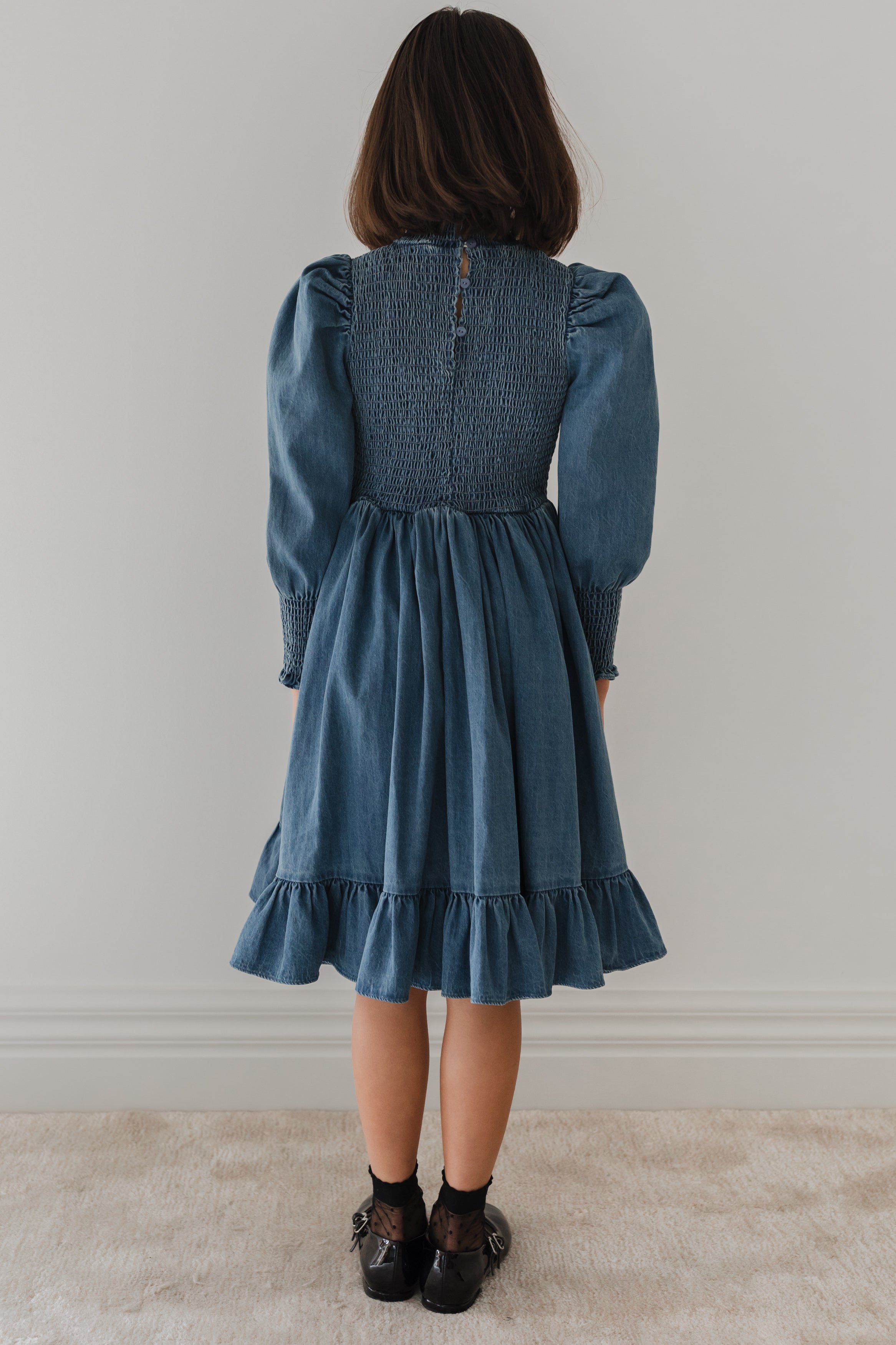Chambray Shirred Dress