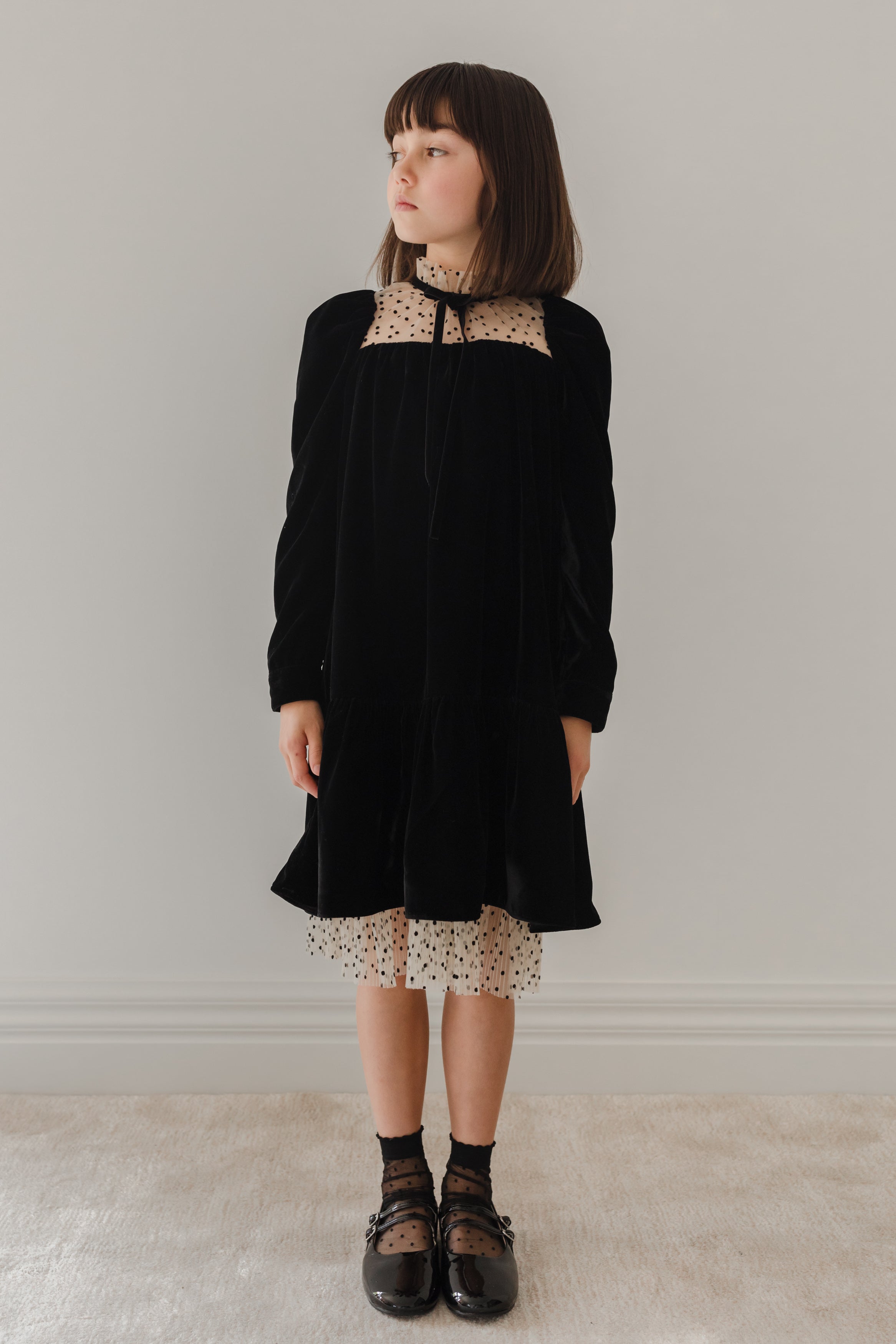 Flock Spot Mesh & Velvet Dress