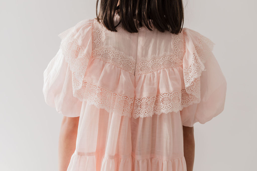 Short Sleeve Poppy Lace Trim Dress