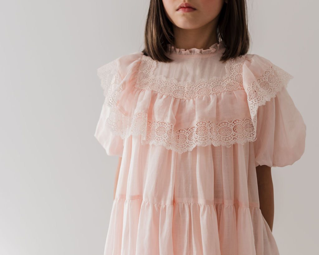 Short Sleeve Poppy Lace Trim Dress