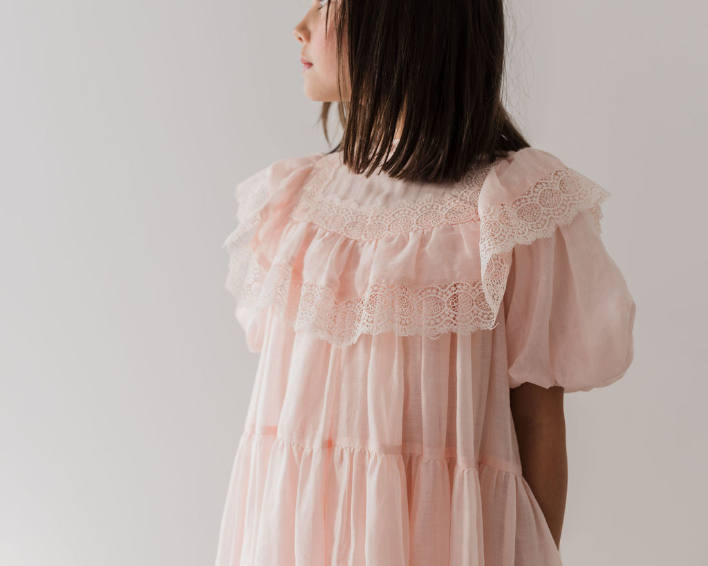 Short Sleeve Poppy Lace Trim Dress