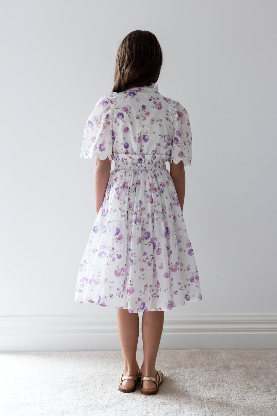 Lilac Floral Shirred Waist Dress