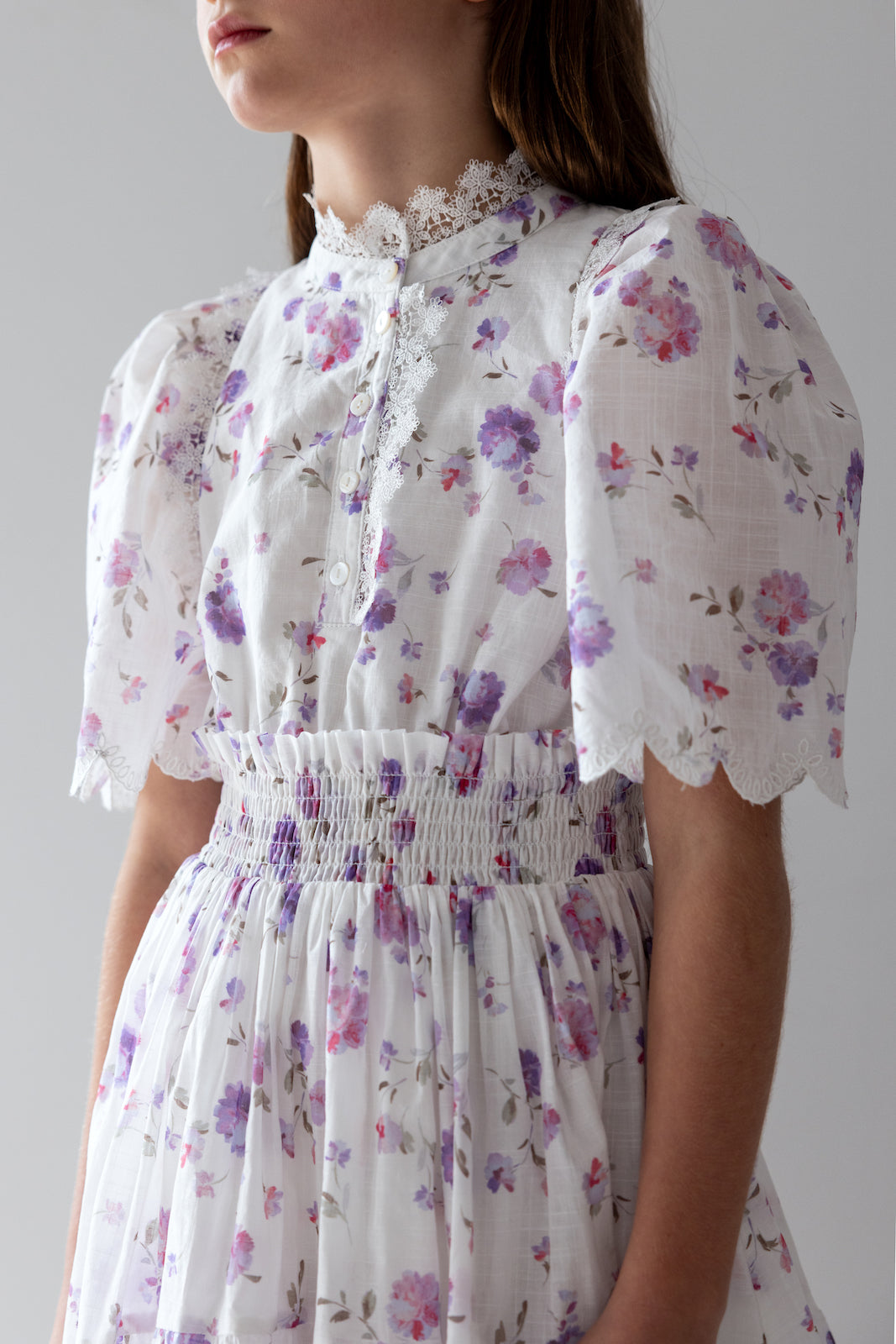 Lilac Floral Shirred Waist Dress