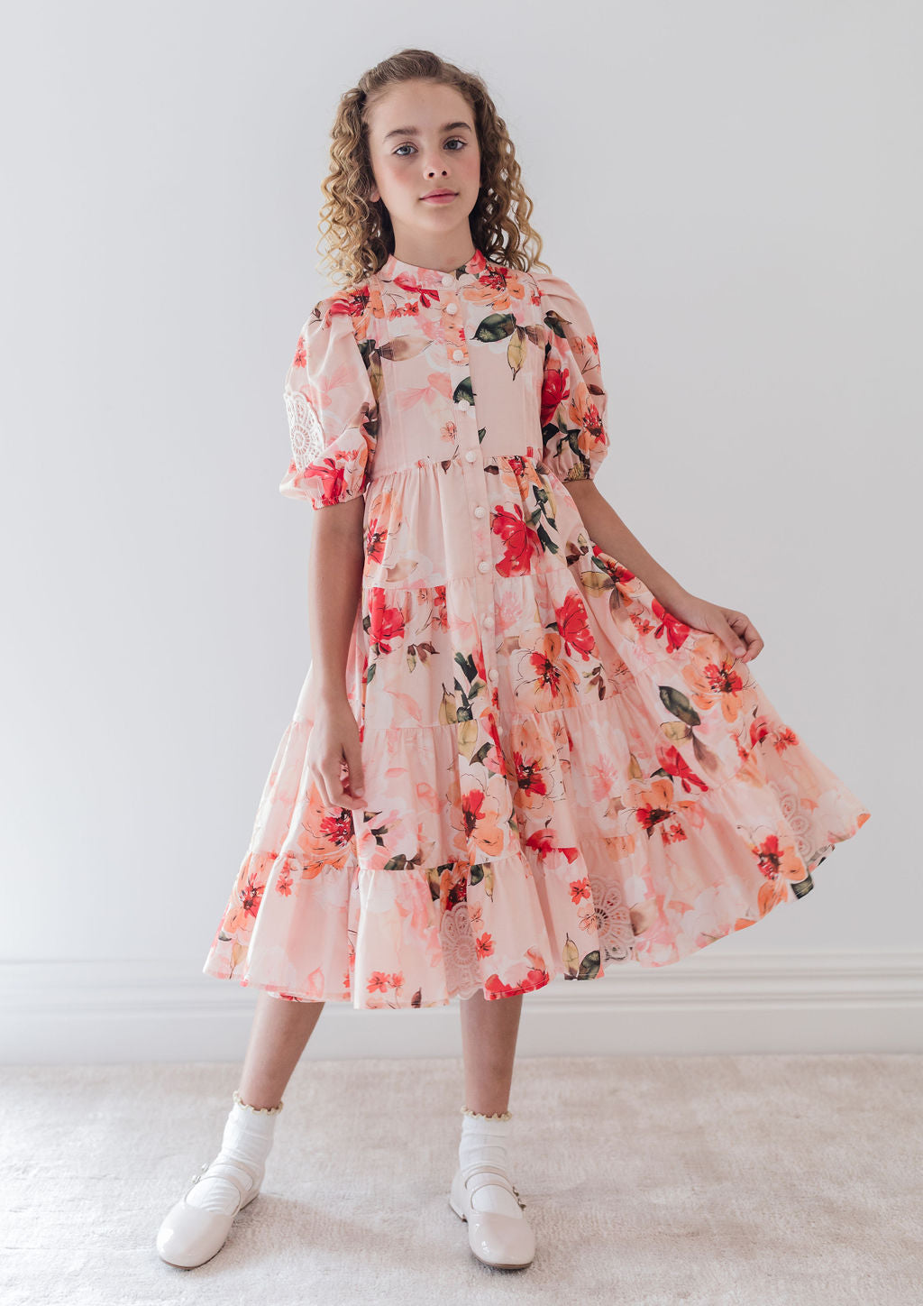 Peach Peony Doily Dress