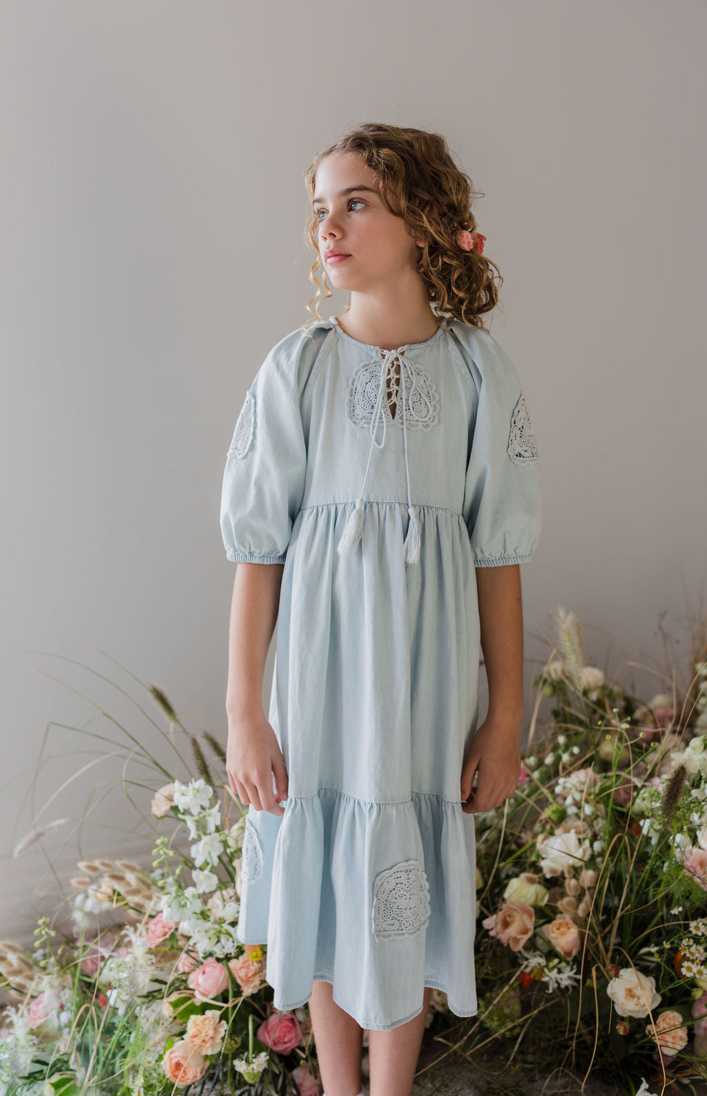 Crochet Doily Chambray Dress