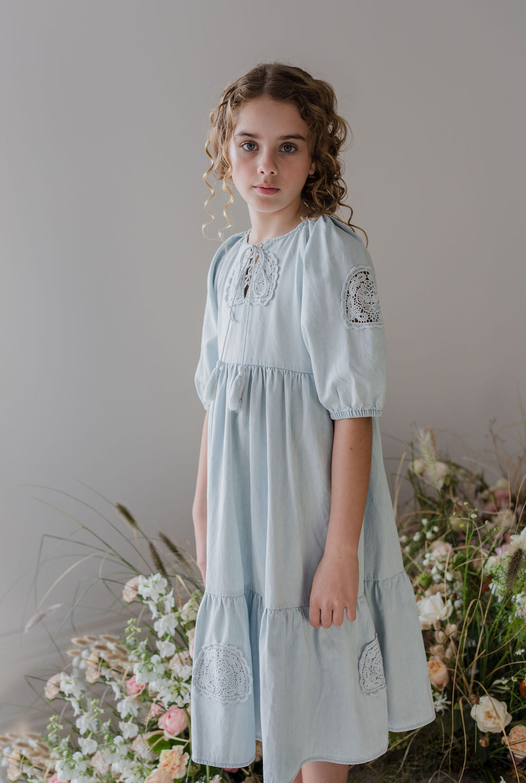 Crochet Doily Chambray Dress