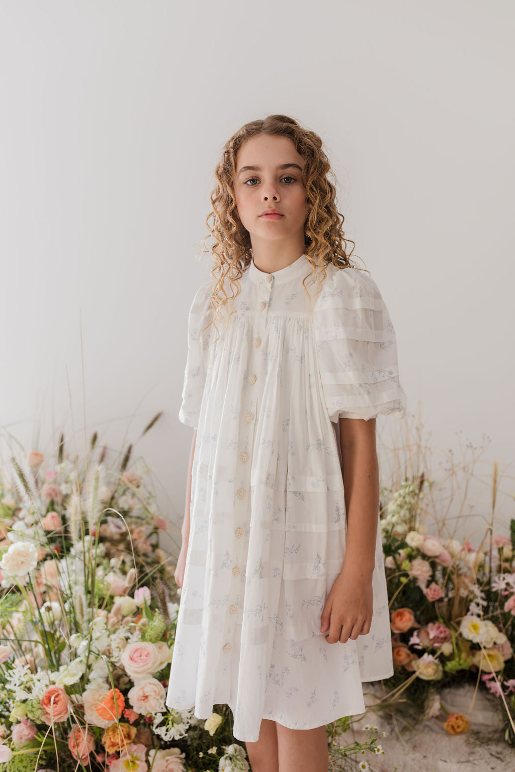 Pleat Detail Button Front Voile Dress