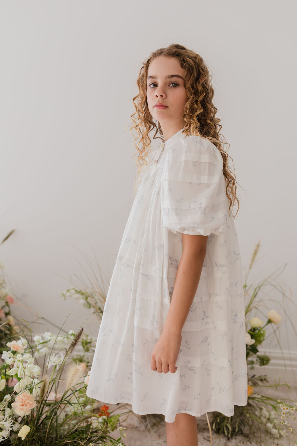 Pleat Detail Button Front Voile Dress