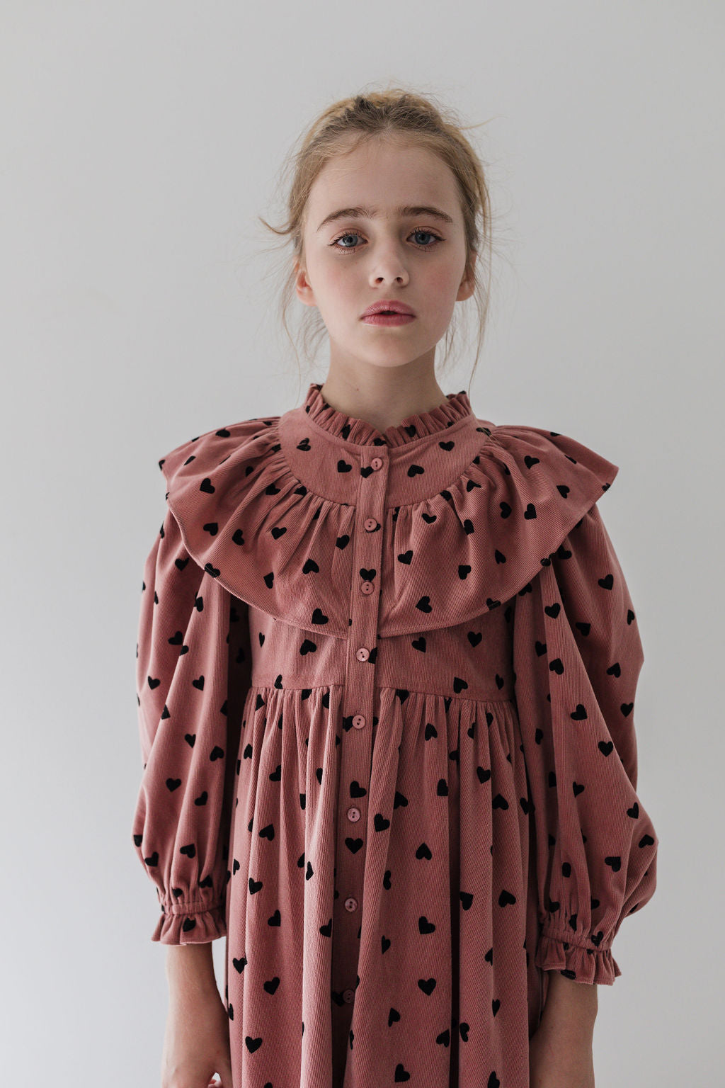 Berry Cord Dress with Black Flocked Lovehearts