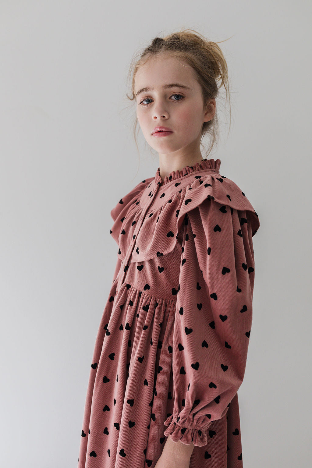 Berry Cord Dress with Black Flocked Lovehearts