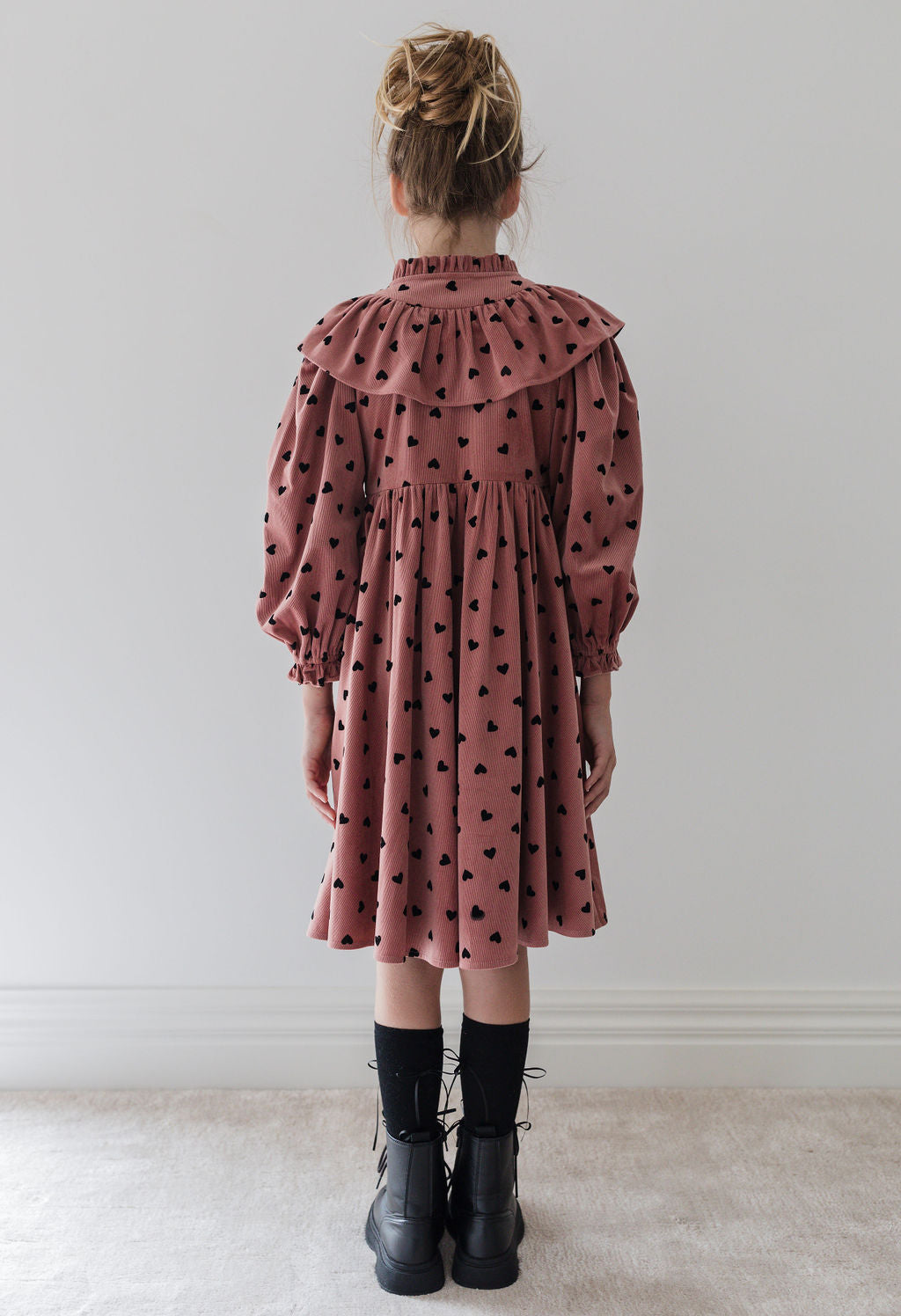 Berry Cord Dress with Black Flocked Lovehearts