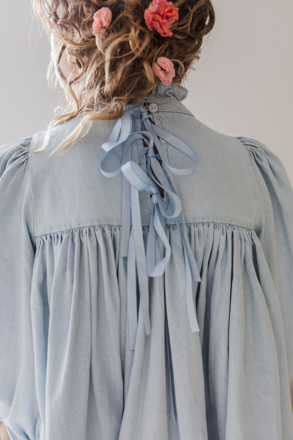 Pleat Detail Ribbon Trim Smock Dress