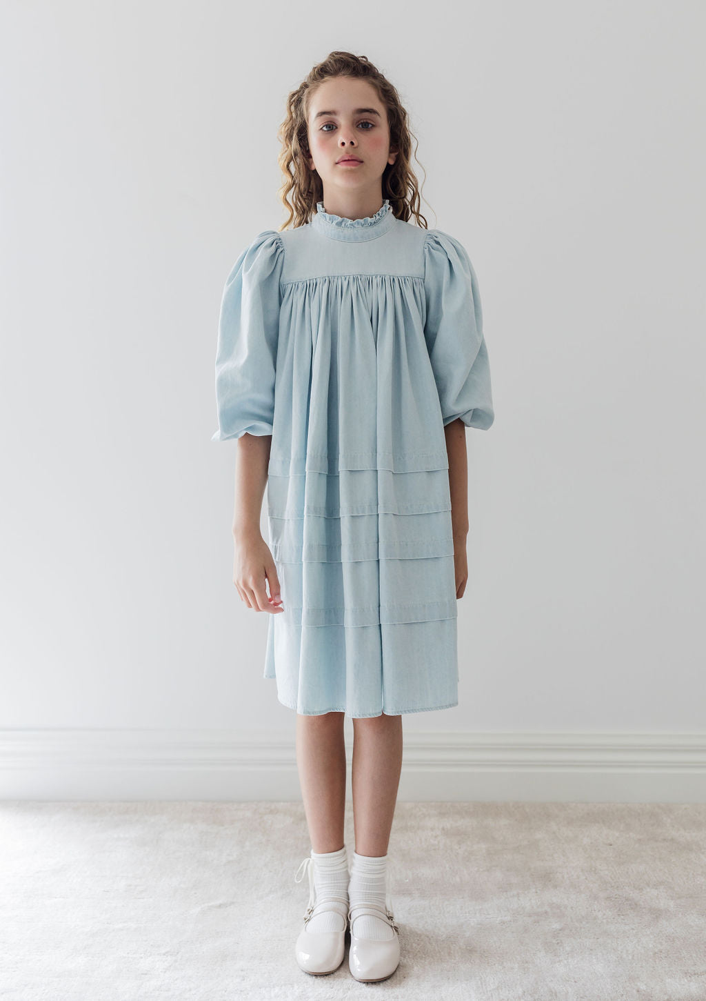 Pleat Detail Ribbon Trim Smock Dress