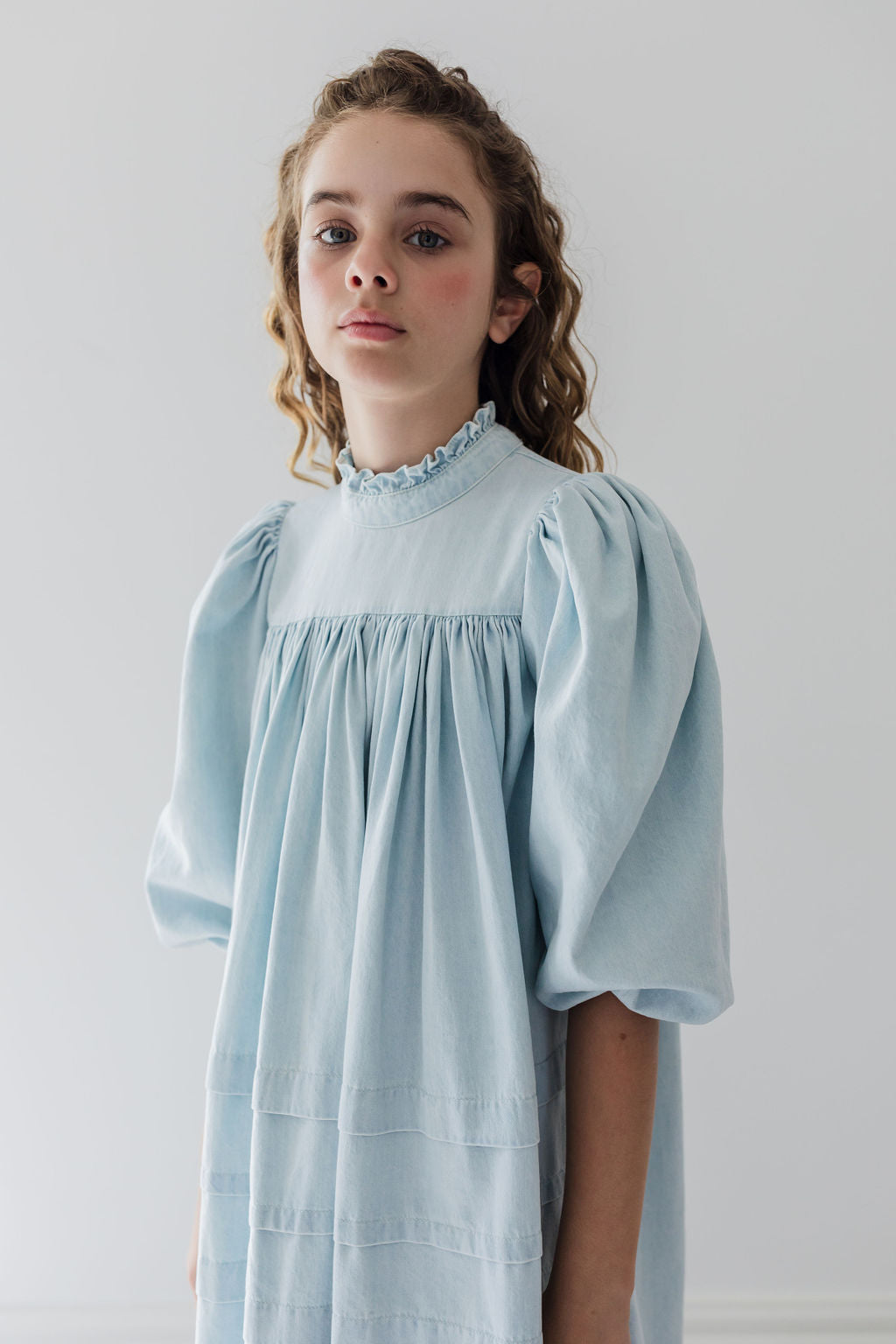 Pleat Detail Ribbon Trim Smock Dress