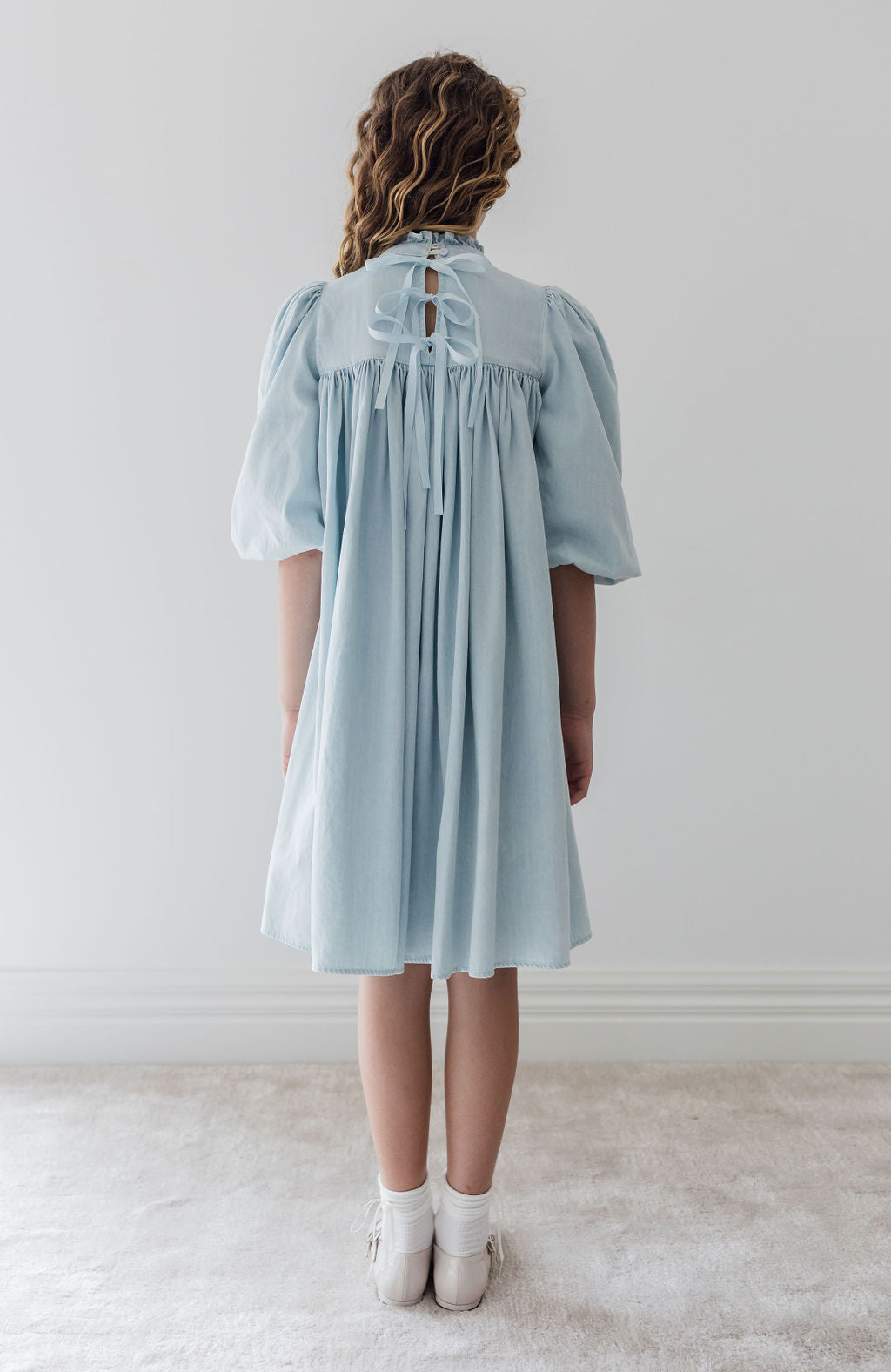 Pleat Detail Ribbon Trim Smock Dress