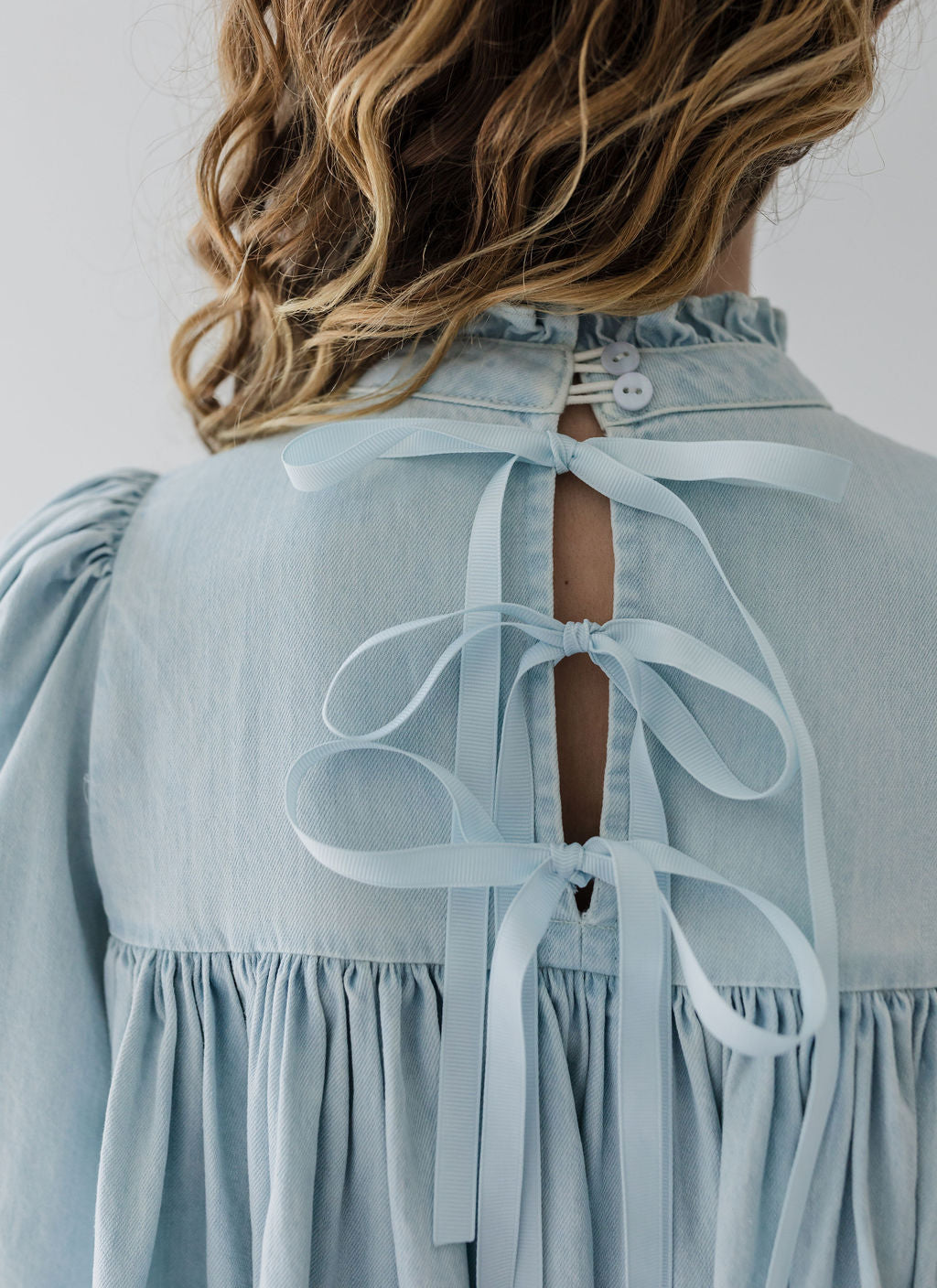 Pleat Detail Ribbon Trim Smock Dress