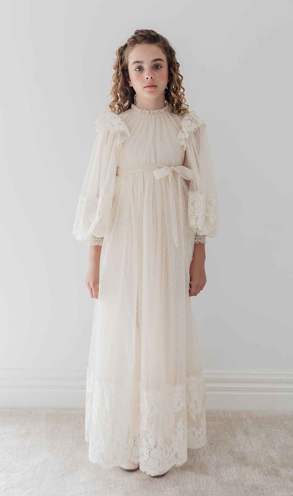 Spot Tulle With Lace Applique Gown