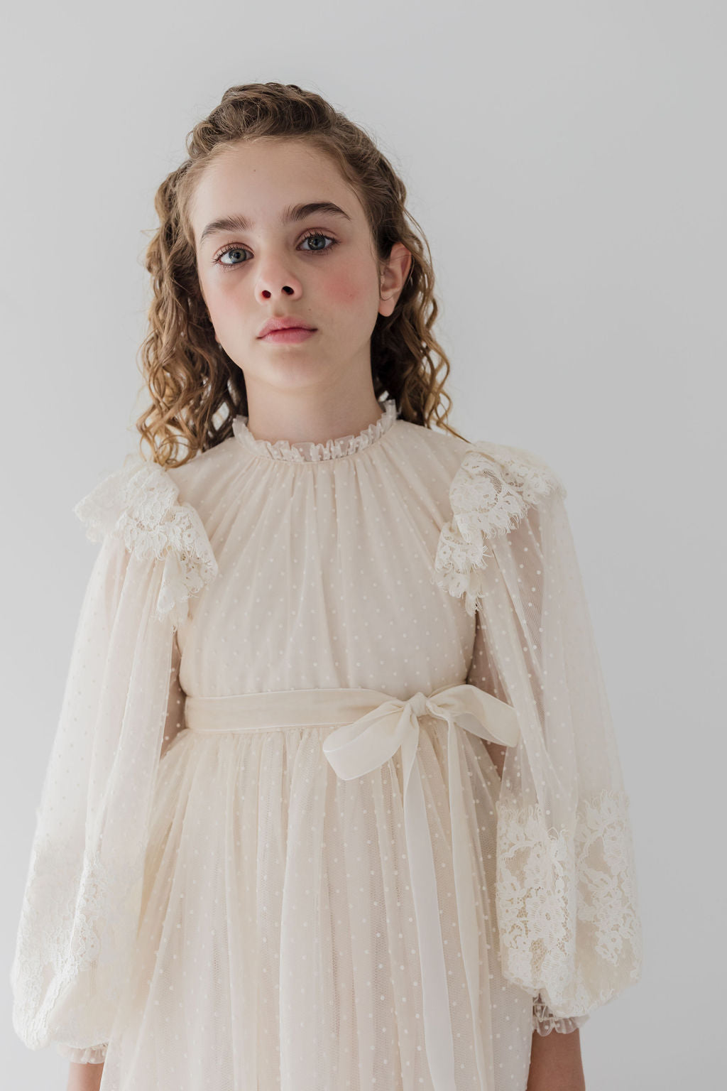 Spot Tulle With Lace Applique Gown