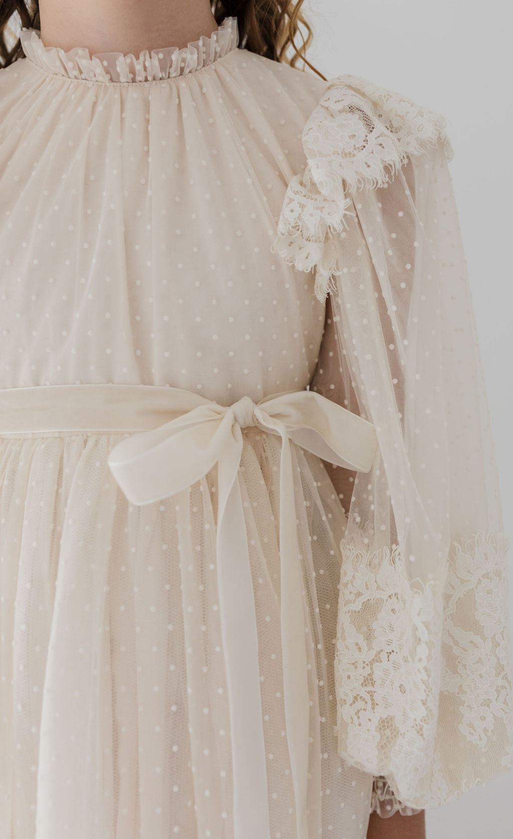 Spot Tulle With Lace Applique Gown