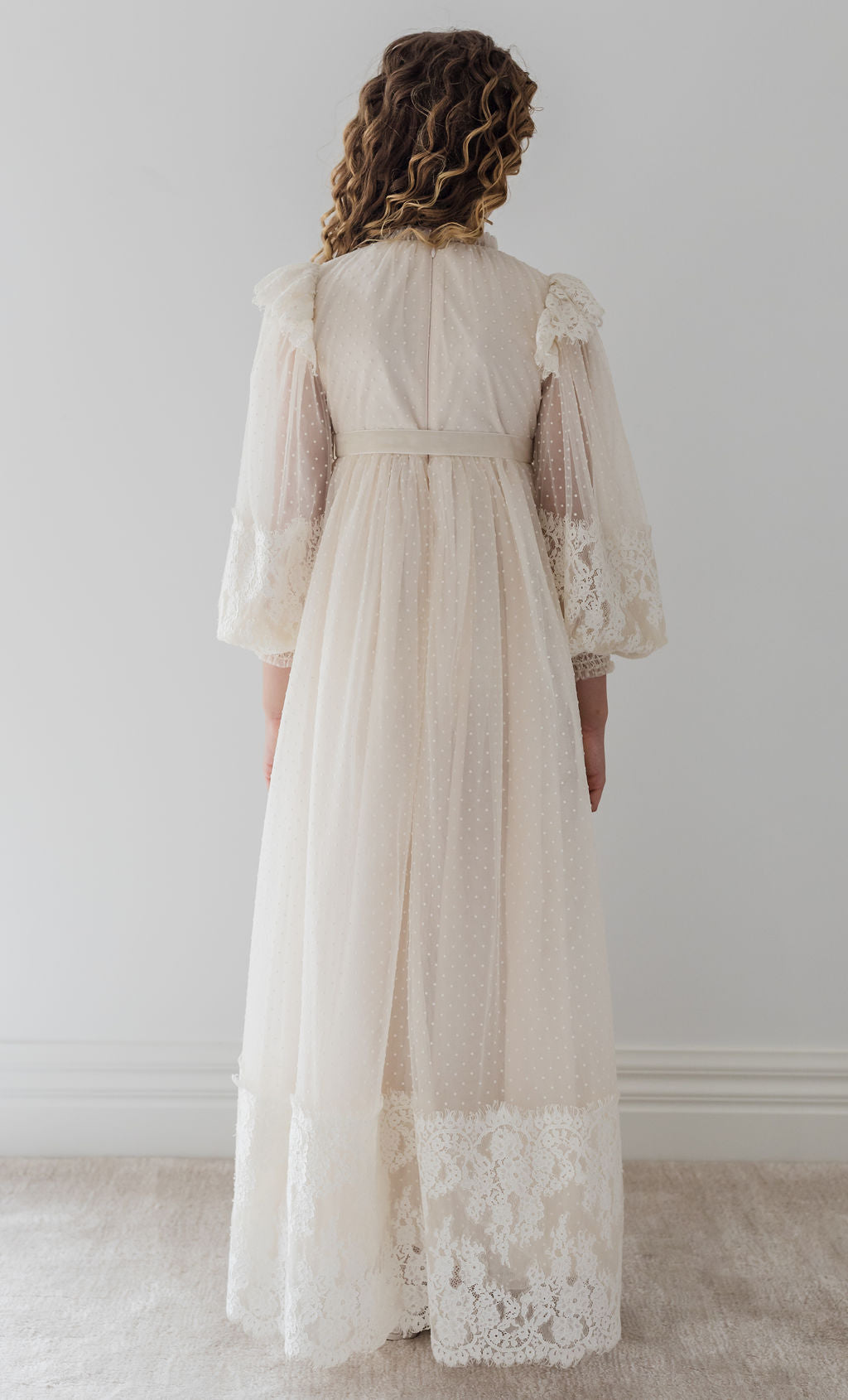 Spot Tulle With Lace Applique Gown