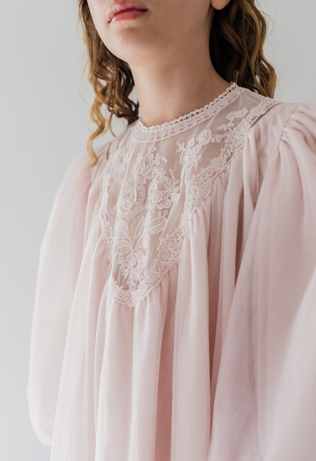 Vintage Yoke Tulle Smock Dress - Powder Pink