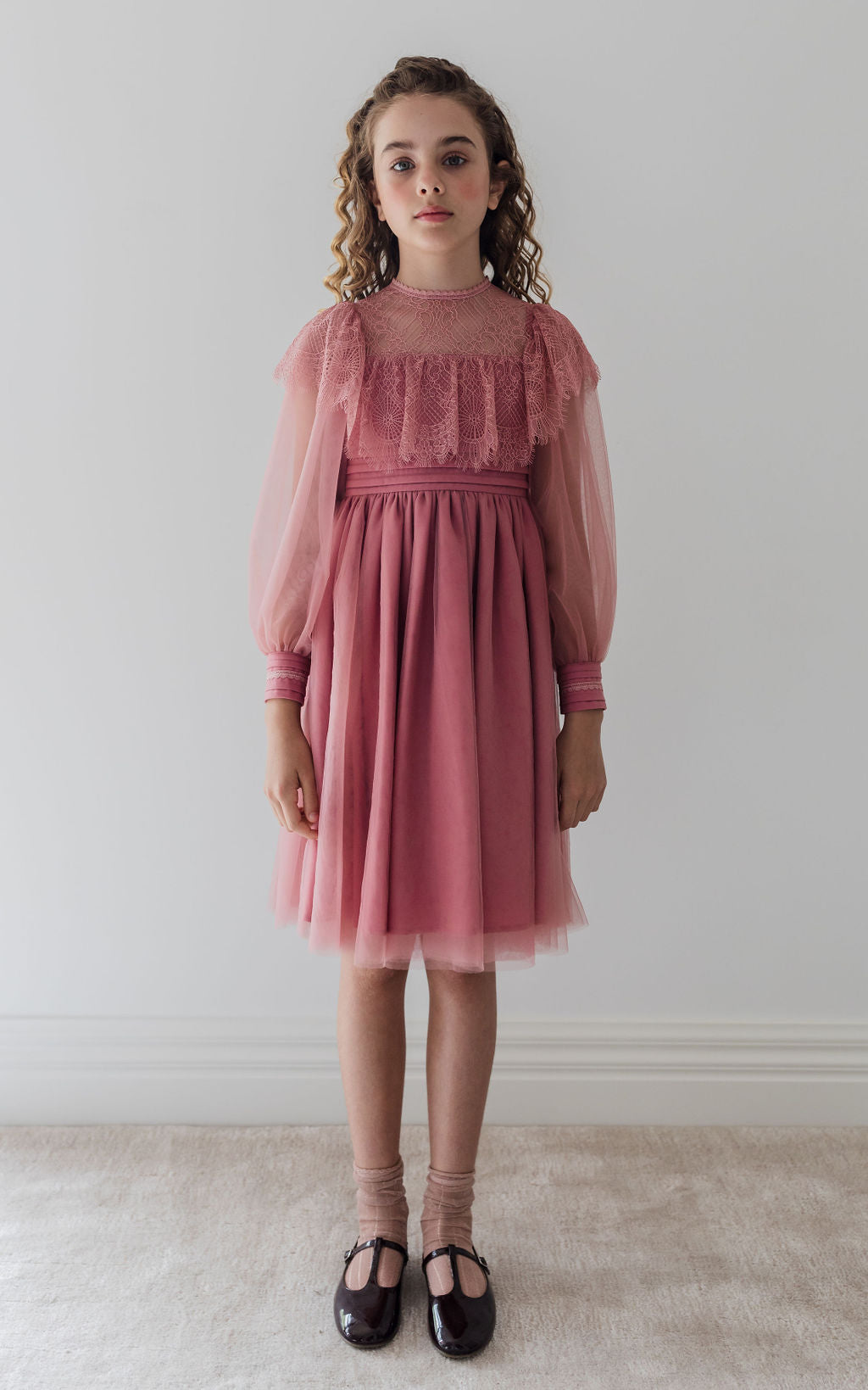 Square Lace Yoke Tulle Dress