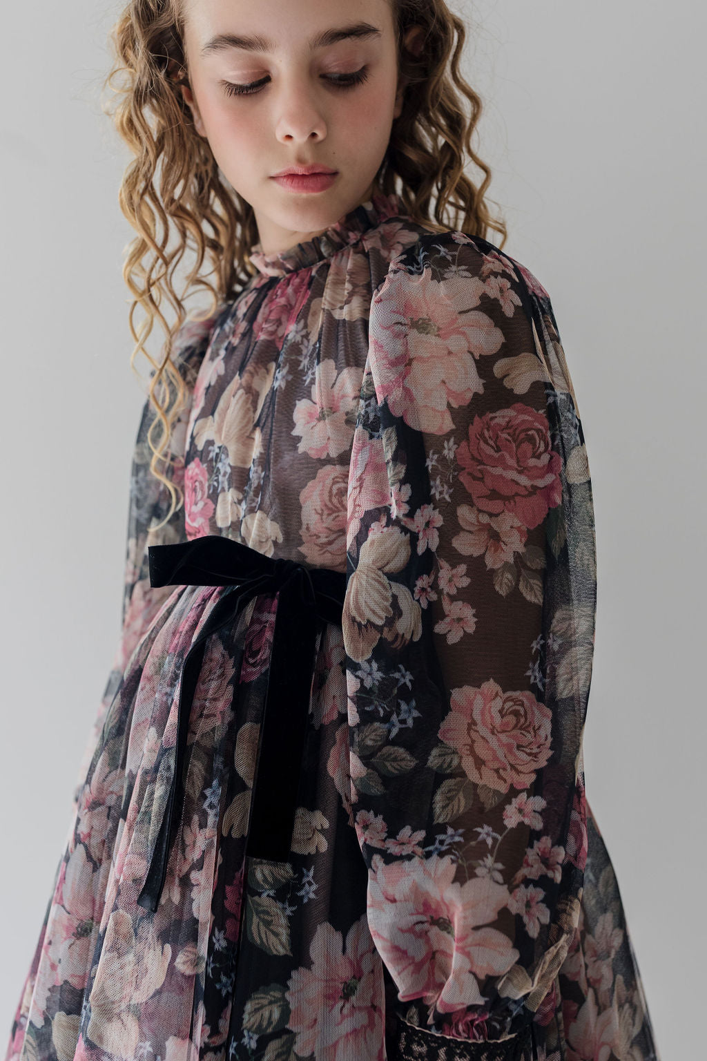 Romantic Floral Printed Tulle Dress