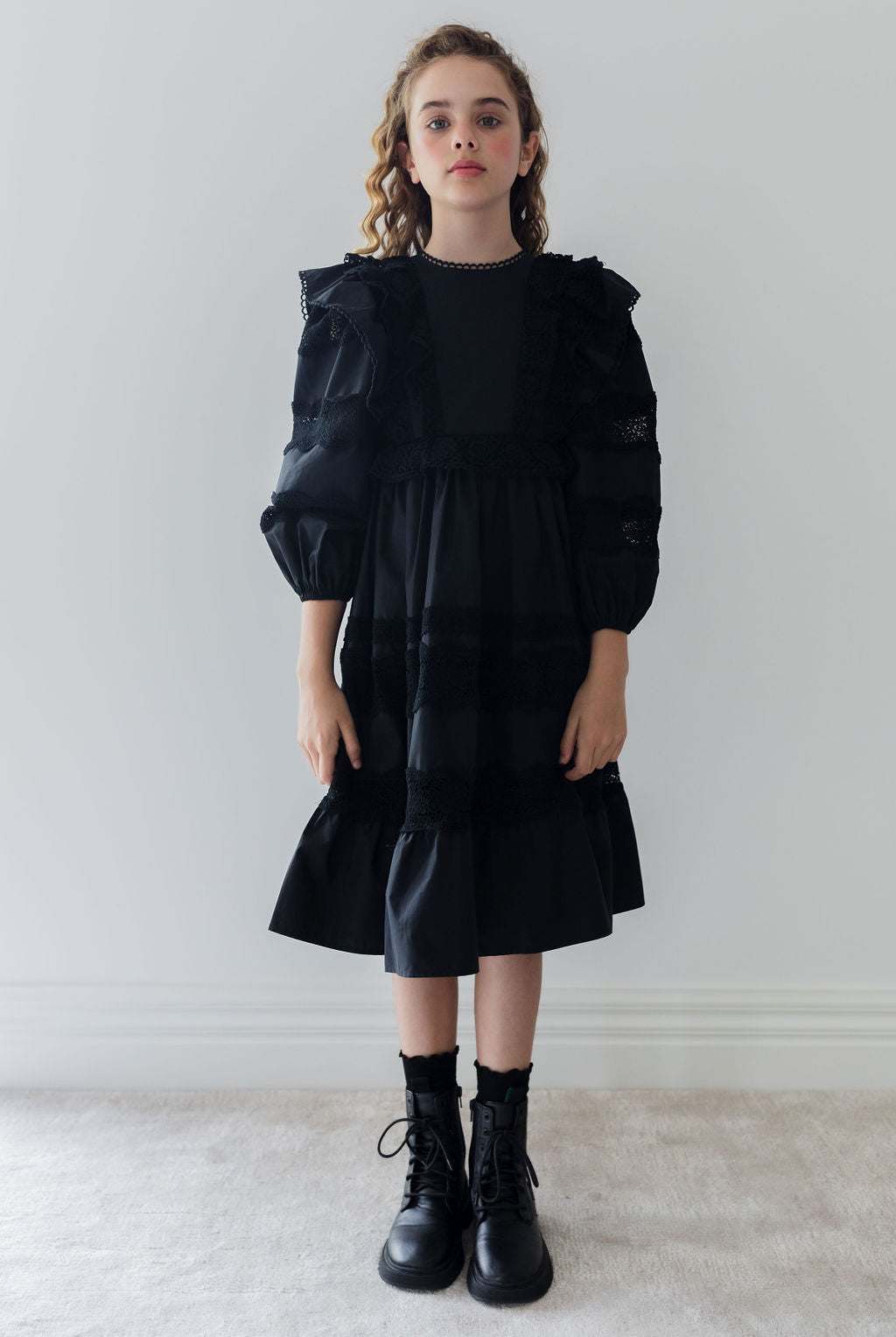 Poplin Lace Ruffle Dress