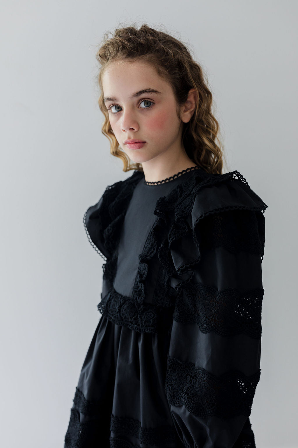 Poplin Lace Ruffle Dress