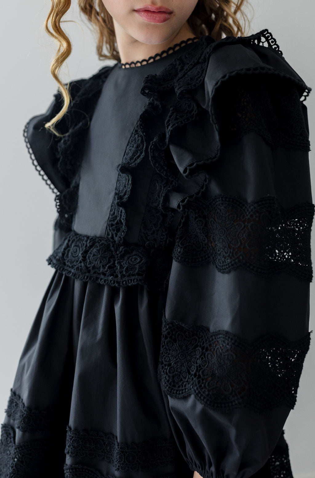 Poplin Lace Ruffle Dress