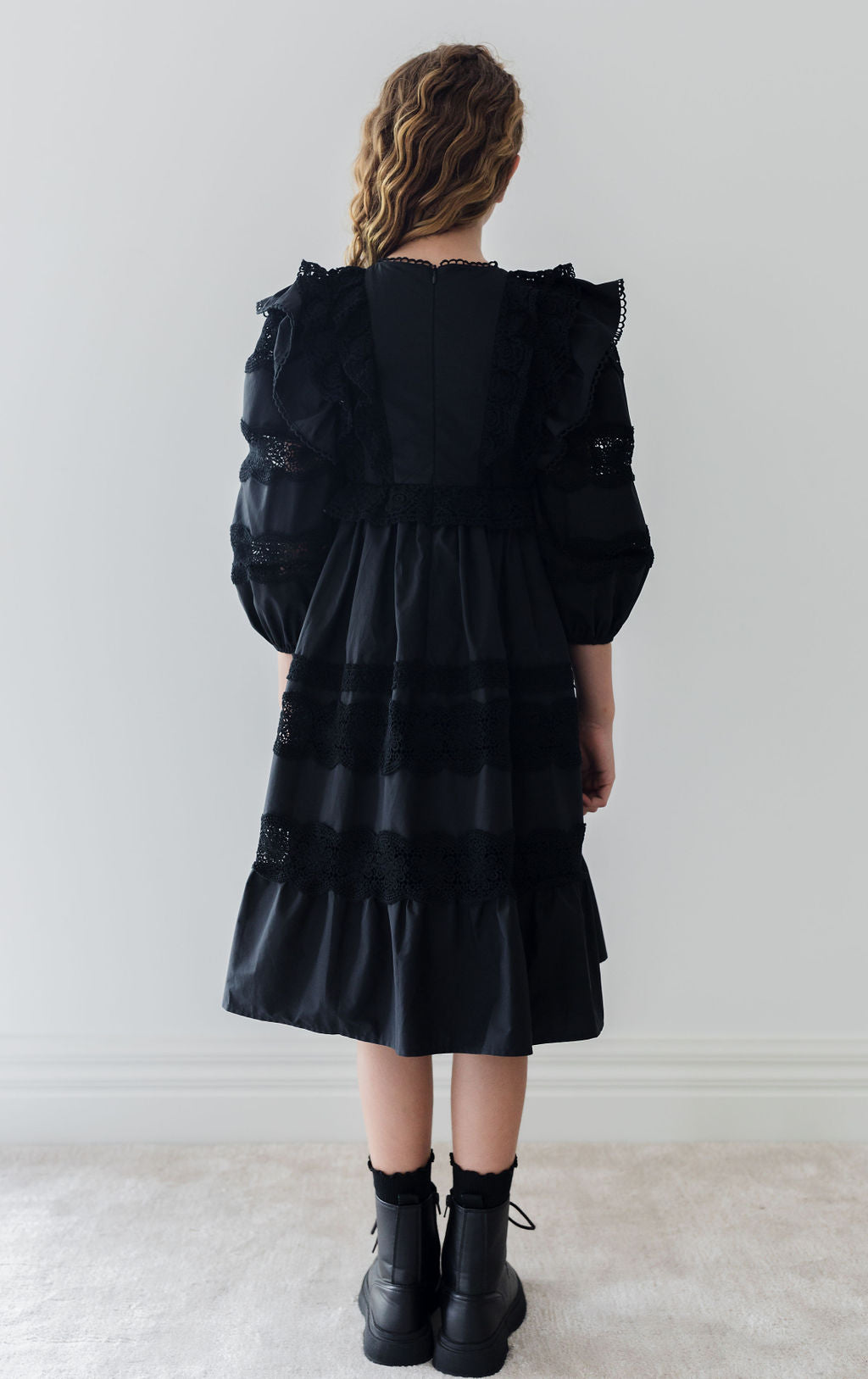 Poplin Lace Ruffle Dress