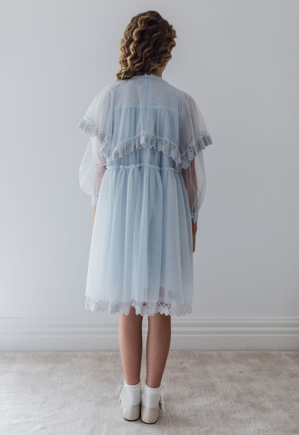 Tulle Dress With Lace Trimmed Cape