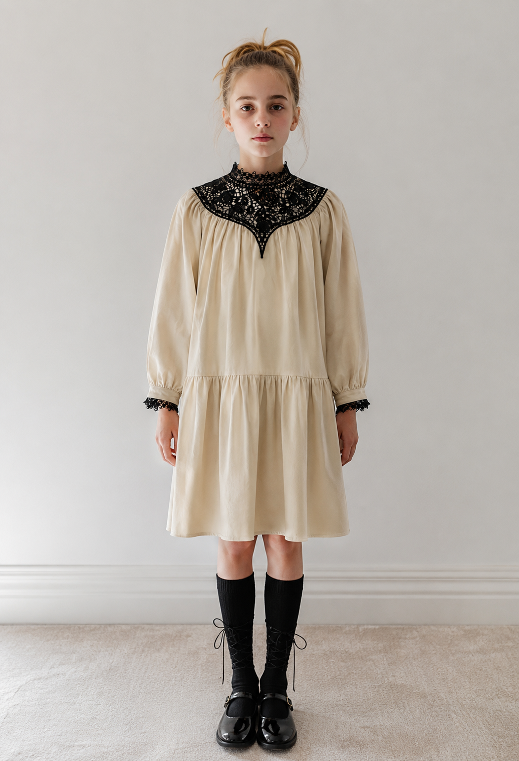 Lace Yoke Cord Dress