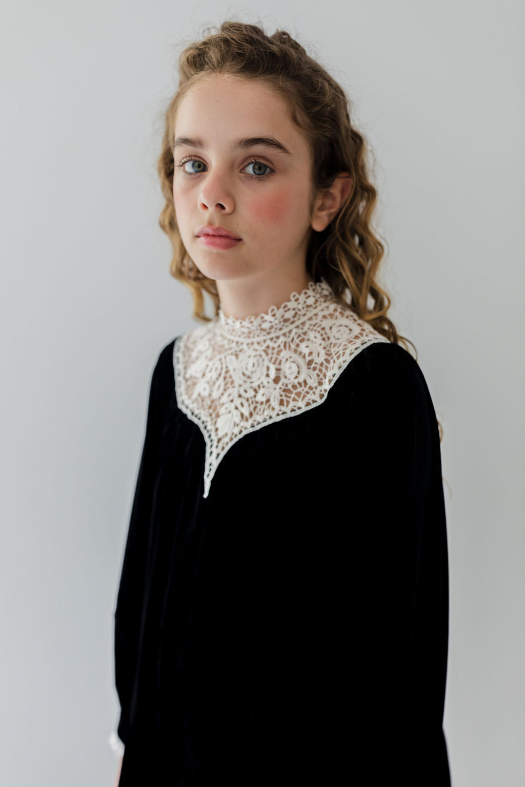 Lace Yoke Velvet Dress